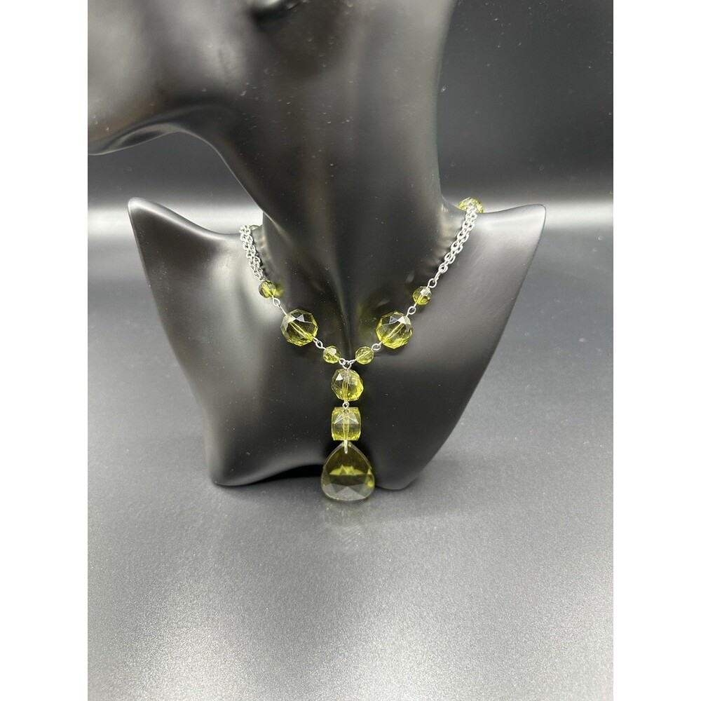Green Citrine Color Glass Bead Statement Necklace